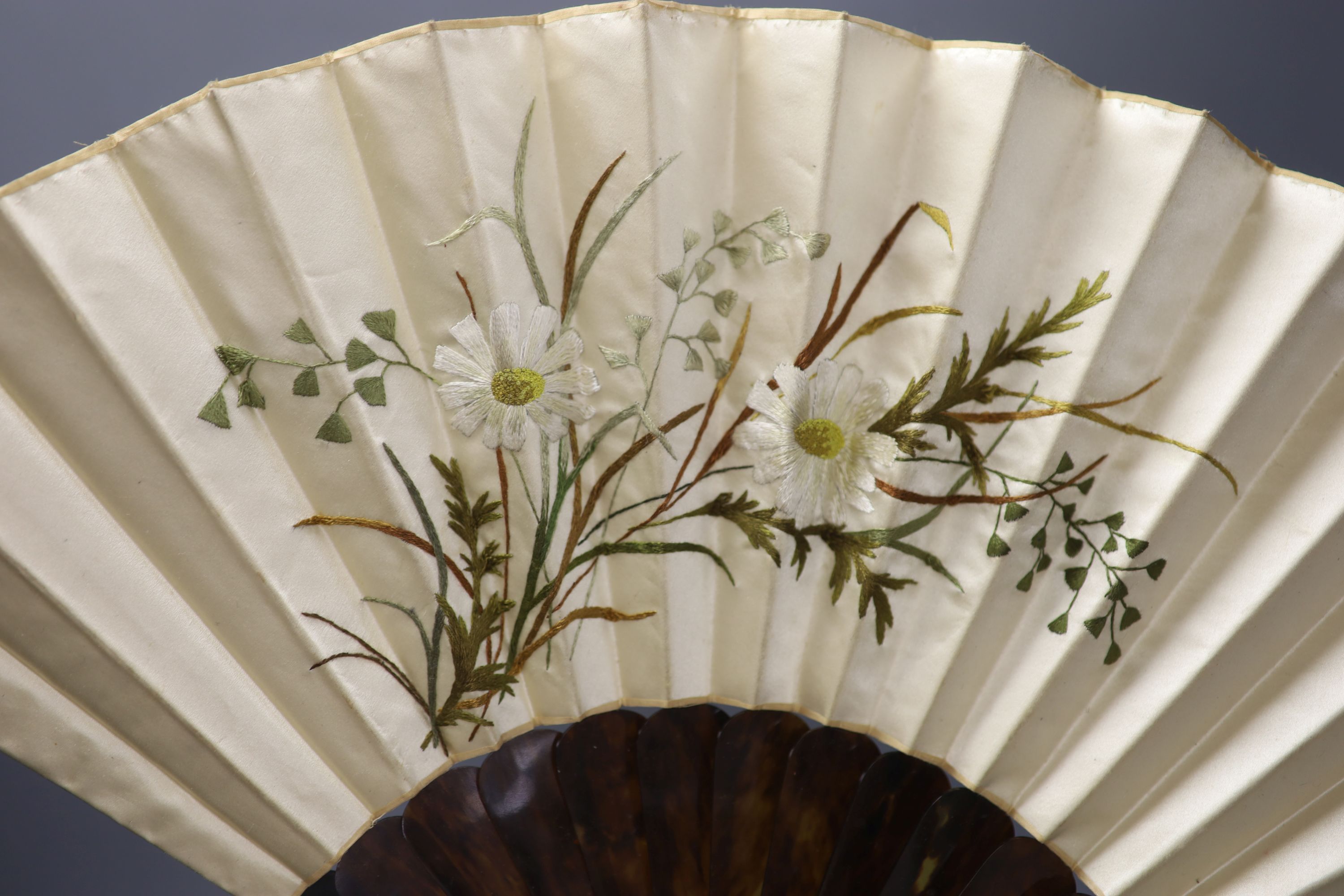 An embroidered silk and faux tortoiseshell fan, early 20th century